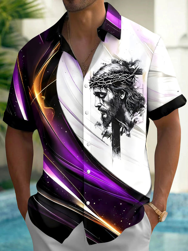 Men's abstract print short sleeve shirt front view
