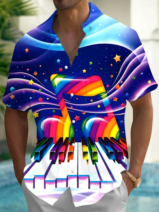 Piano Musical Note Men's Pocket Short Sleeve Shirts