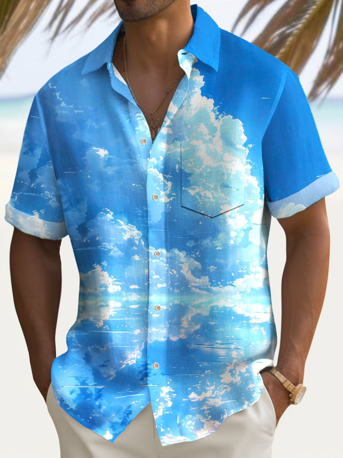 Hawaiian Sky Print Men's Pocket Short Sleeve Shirts