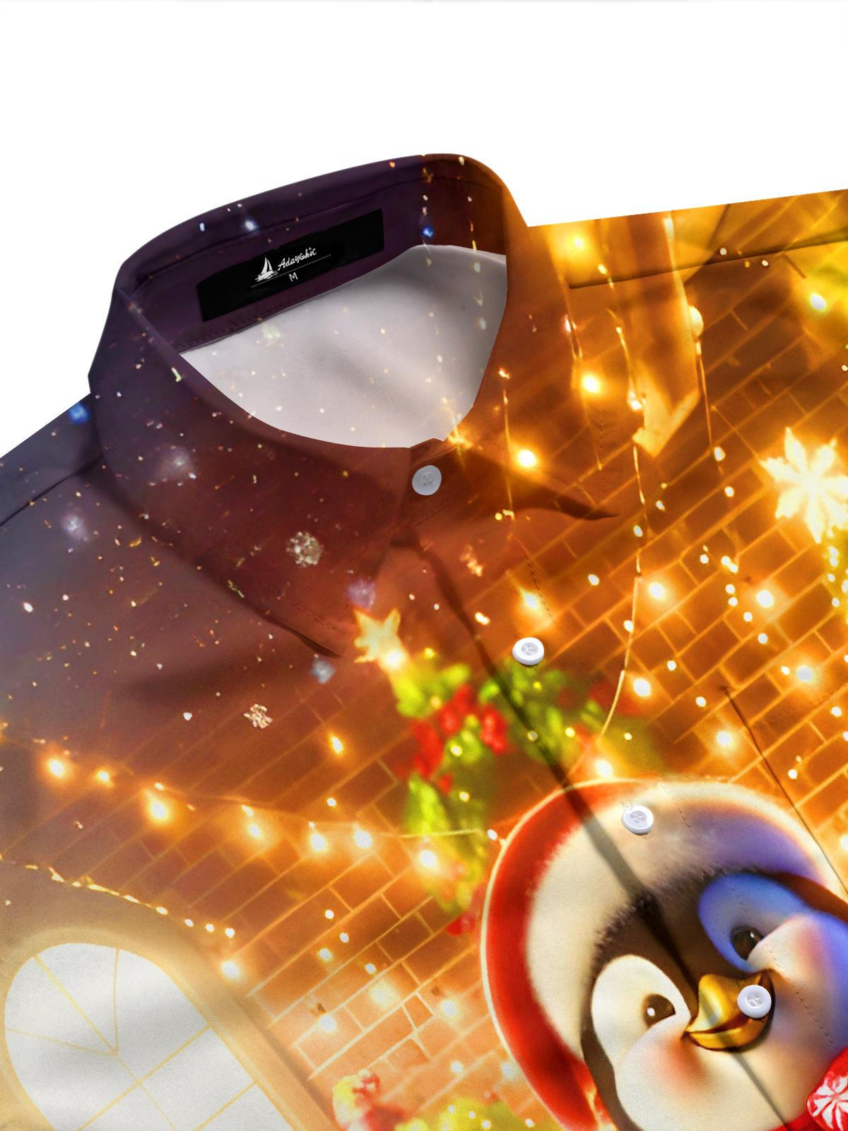 Funny Christmas Penguins Men's Pocket Long Sleeve Shirts