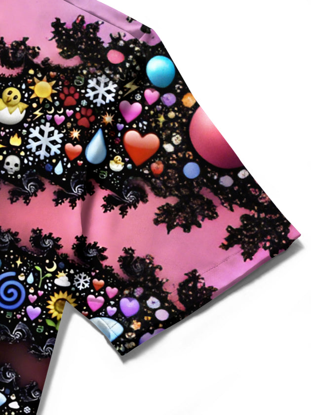 Men's abstract print short sleeve shirt close-up detail view