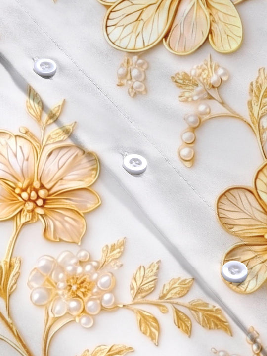 Women's art golden pearl flower pattern short sleeve shirt flat lay