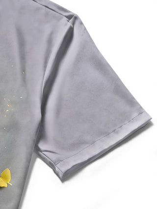 men's butterfly print shirt close-up short sleeve