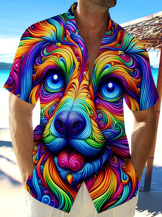men's colorful puppy pattern shirt back view