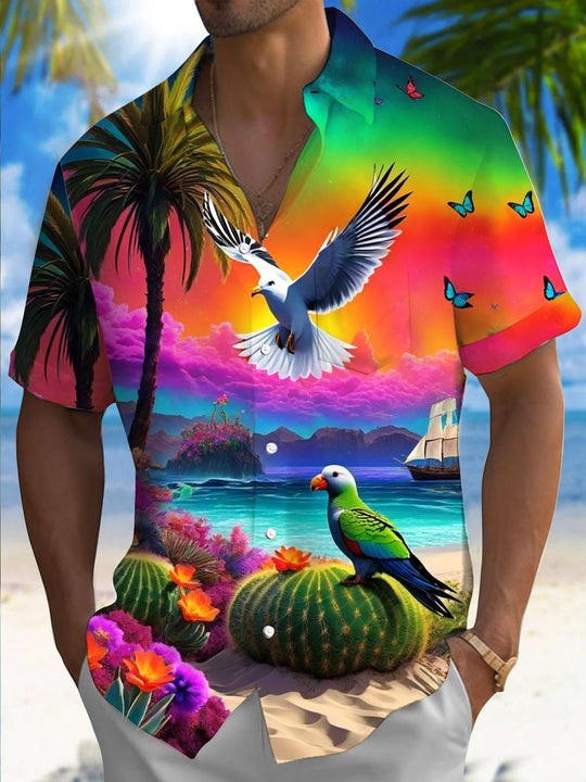 men's Hawaiian shirt front view tropical beach vacation