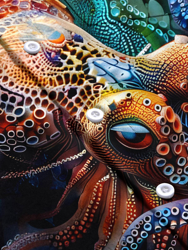 men's octopus print shirt close-up short sleeve