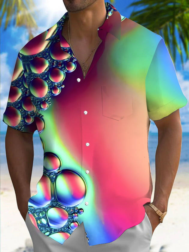 Men's short sleeve shirt with geometric gradient print, front view