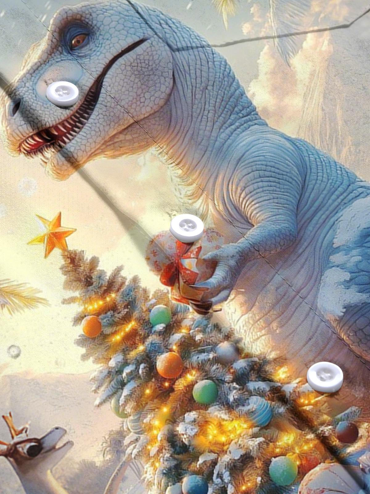 Winter Dinosaur Christmas Tree Print Men's Pocket Long Sleeve Shirts