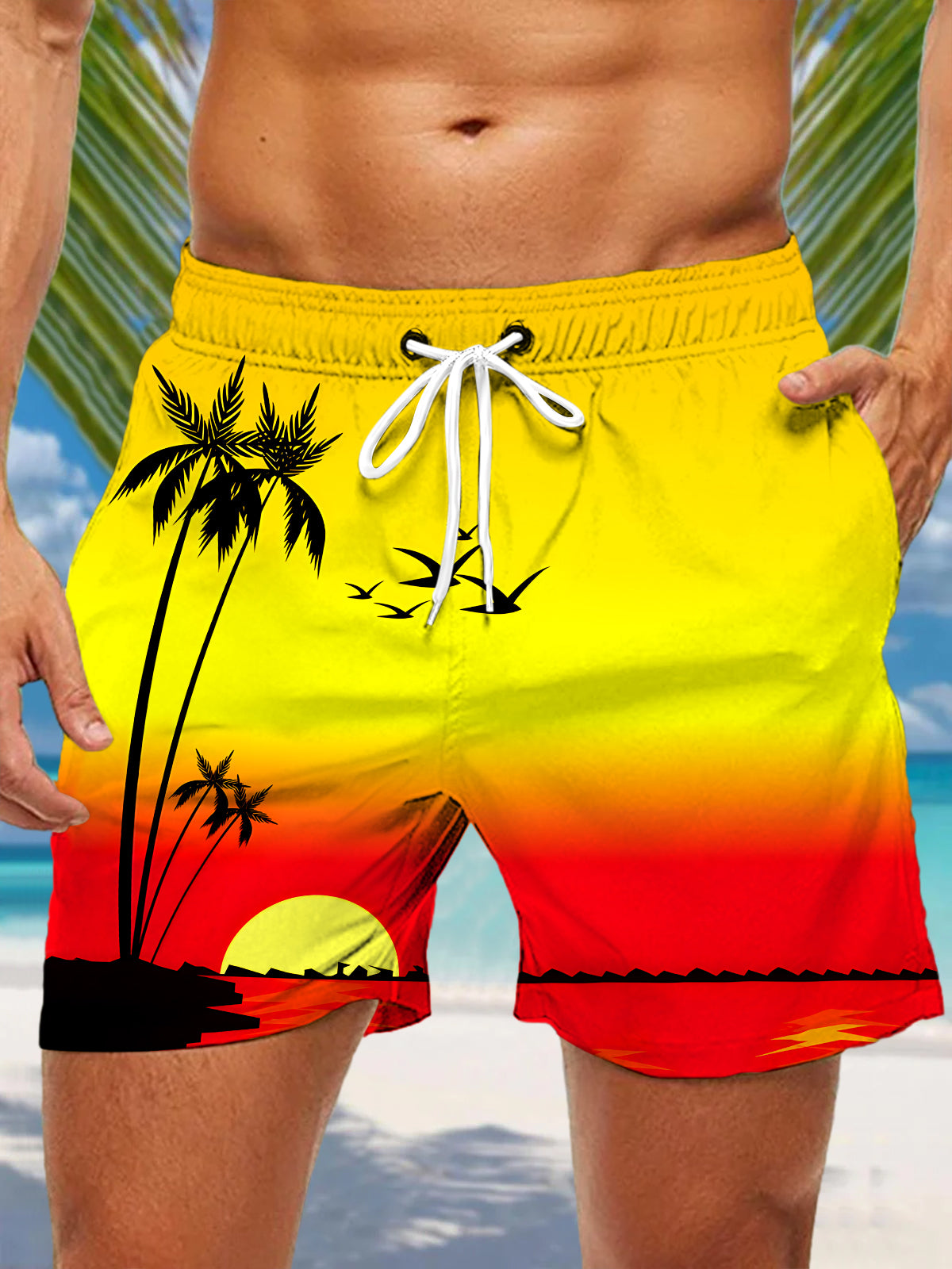 Hawaiian Coconut Tree Men's Print Pocket Shorts