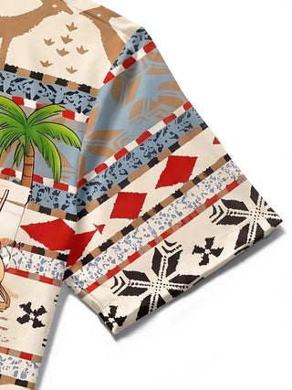 Hawaii Summer Vacation Santa Claus Fair Isle Style Men's Pocket Short Sleeve Shirts