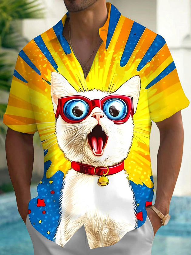men's cat print shirt front view