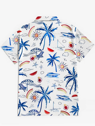 Men's blue Hawaiian floral short sleeve shirt back view