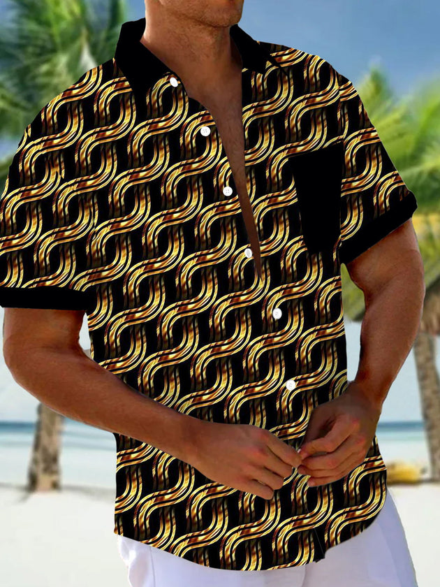 Men's geometric print pocket short sleeve shirt front view