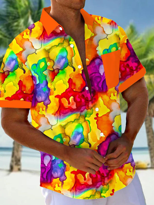 Men's gradient print pocket short sleeve shirt front view