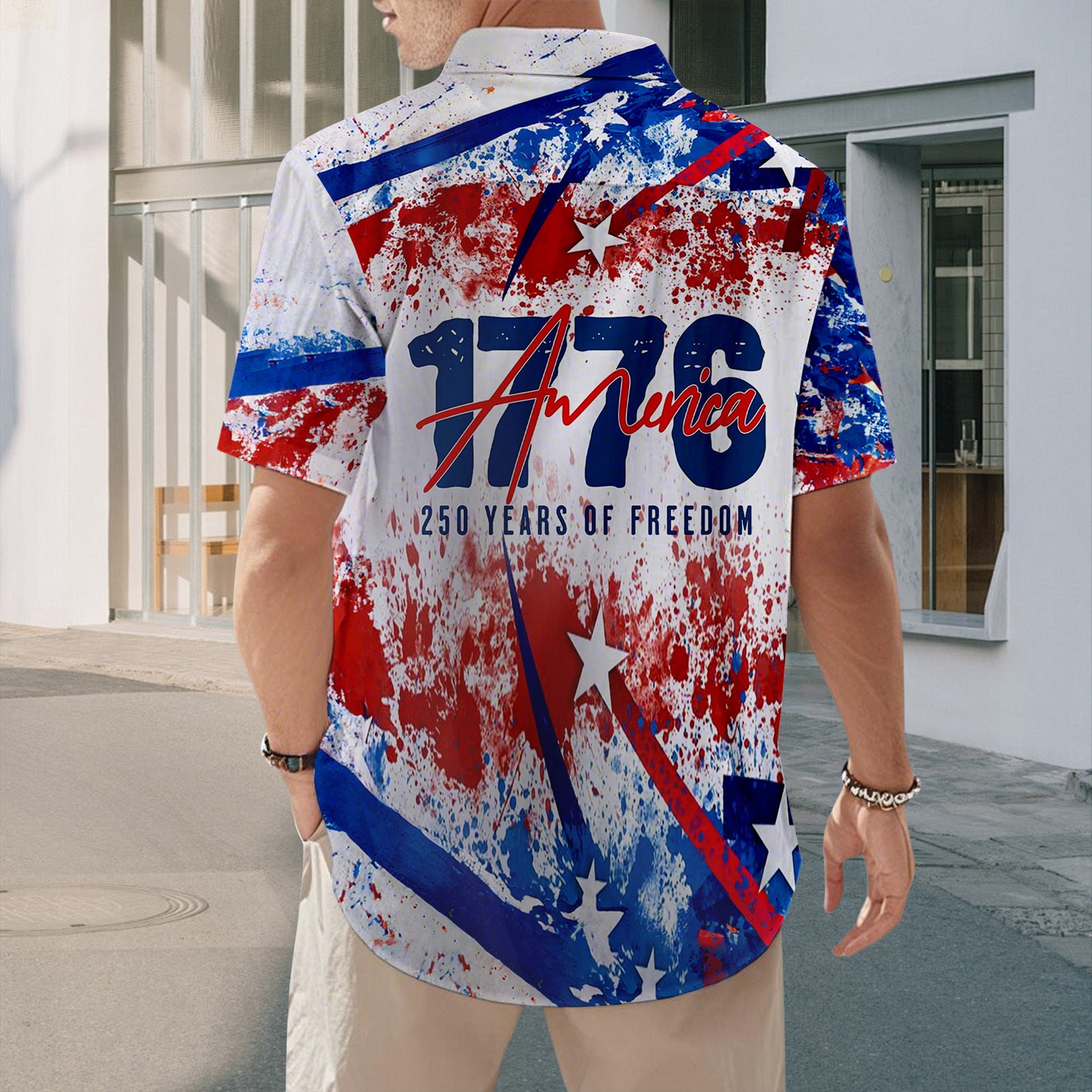 men's red button up shirt Independence Day view 16