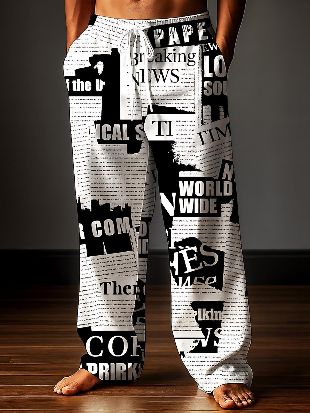 Letter Print Men's Casual Elastic Waist Pants