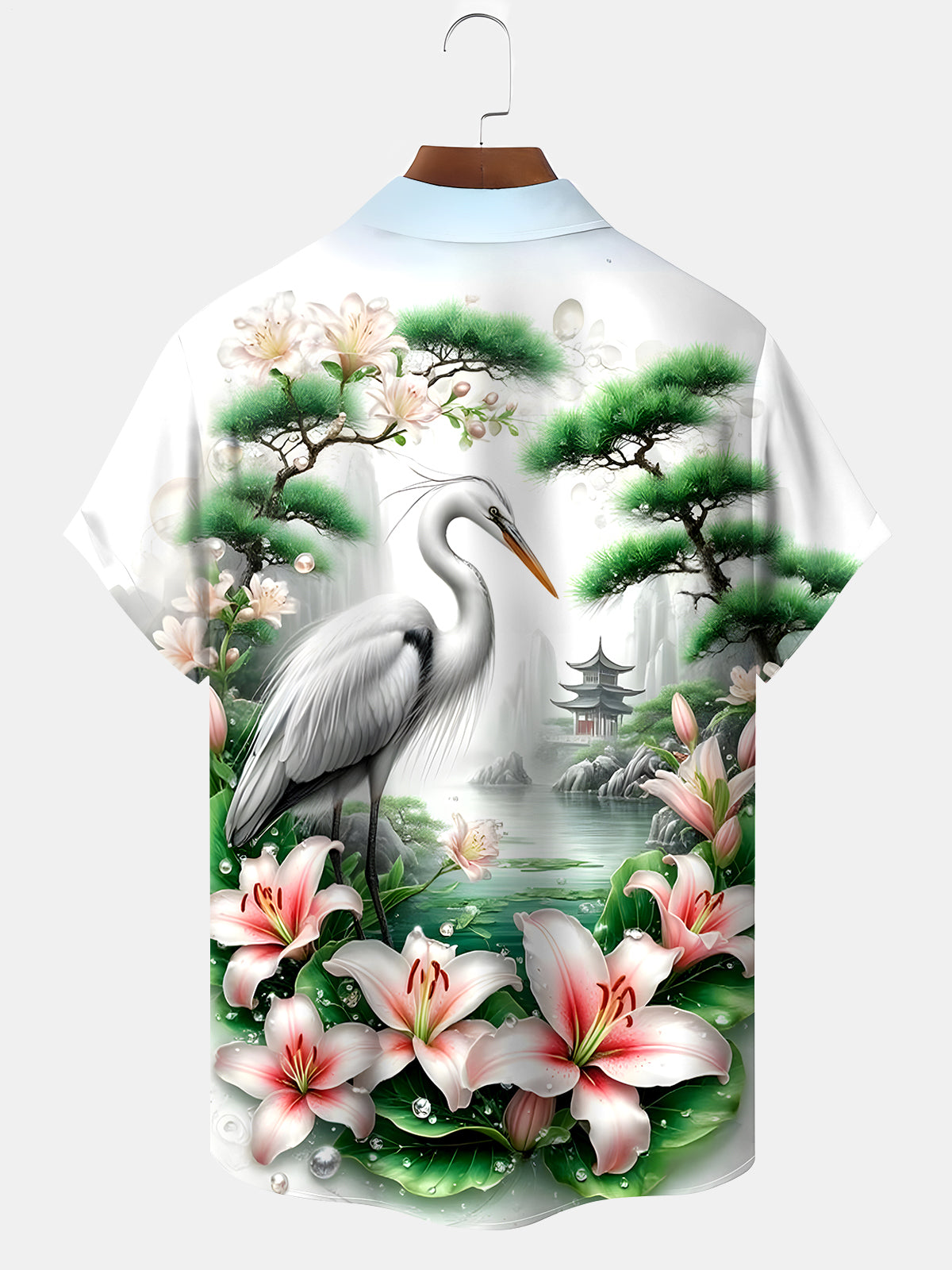 Crane Pine And Cypress Floral Men's Pocket Short Sleeve Shirts