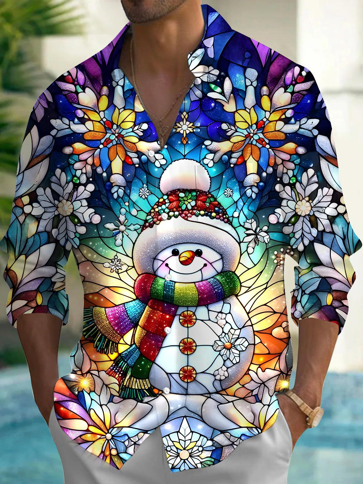 Snowman Men's Pocket Long Sleeve Shirts