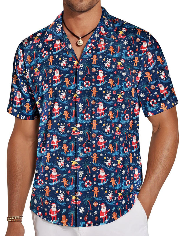 Mens Christmas Shirt Santa Print Loose Button Down Hawaiian Shirts Casual Summer Tops for Party Dating Everyday Wear approving