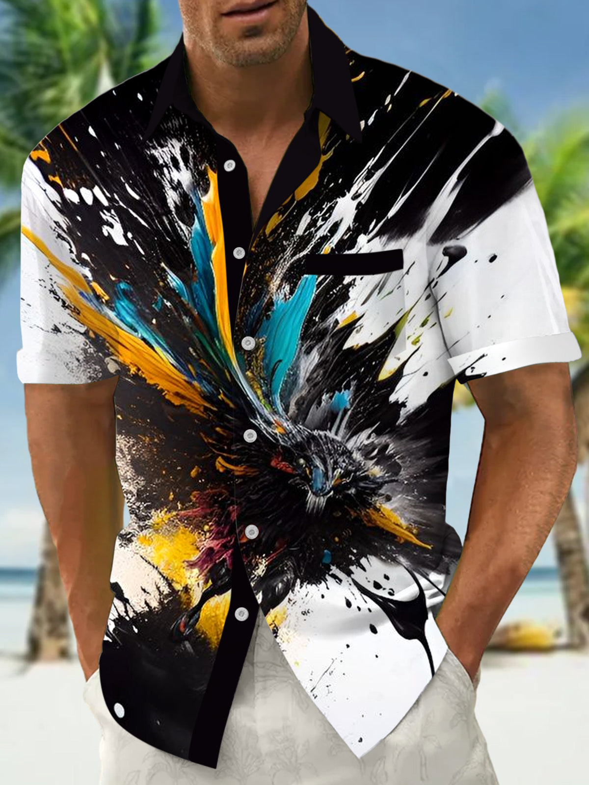 Abstract Men's Pocket Short Sleeve Shirts