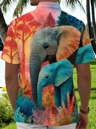 Men's elephant print pocket short sleeve shirt back view