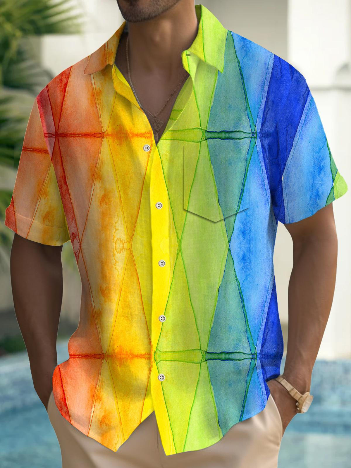 Art Hawaiian Casual Retro Short Sleeve Men's Shirts With Pocket