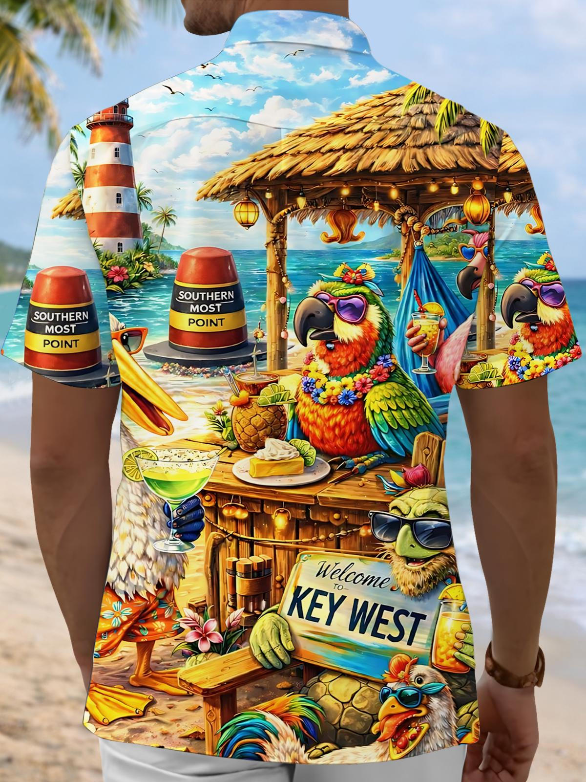 Hawaiian Parrot Print Men's Pocket Short Sleeve Shirts