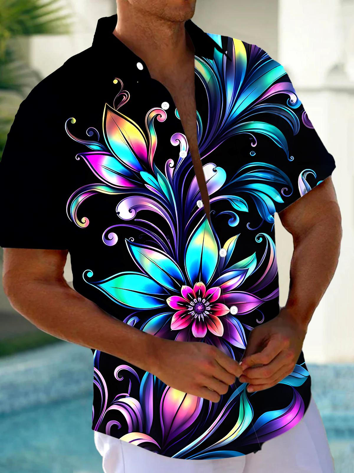 Floral Men's Pocket Short Sleeve Shirts