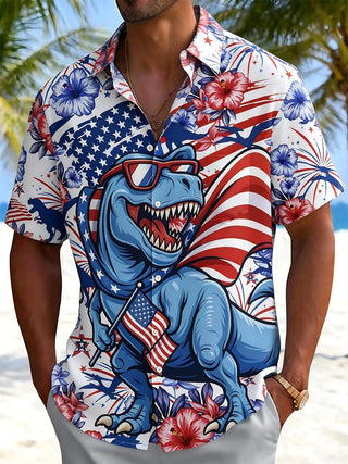 men's dinosaur print shirt front view Independence Day