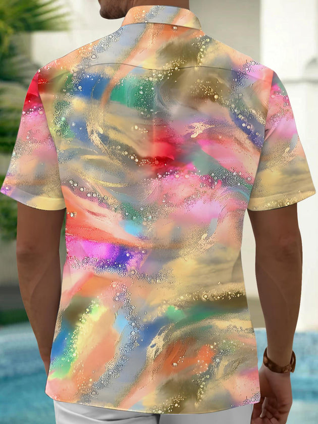 Men's abstract print pocket short sleeve shirt back view