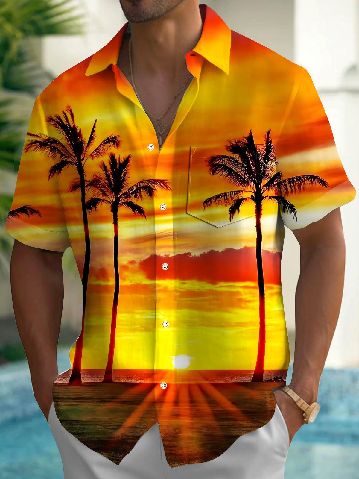 Coconut Tree Men's Pocket Short Sleeve Shirts