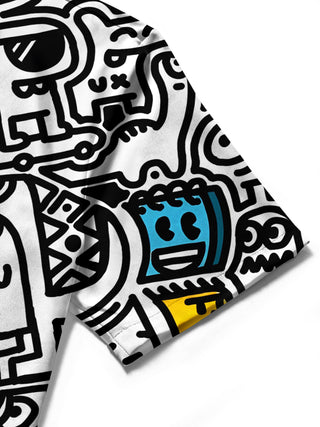 men's art print shirt close-up short sleeve