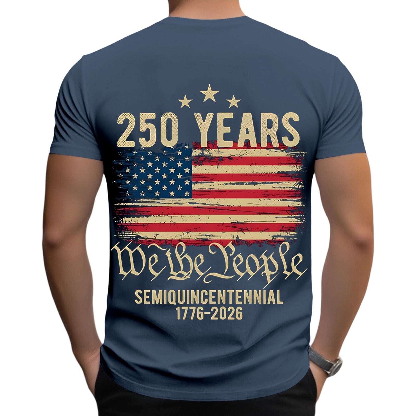 Men casual short sleeve American flag print graphic tee lifestyle front view for Independence Day