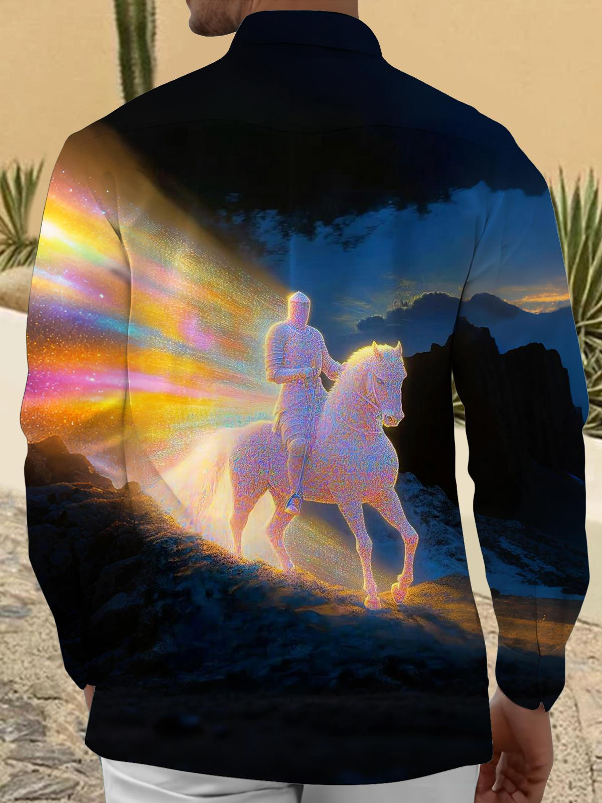 Knight Art Print Men's Pocket Long Sleeve Shirts