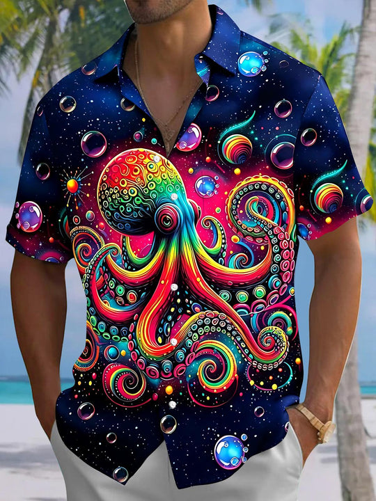 Hawaiian Octopus Men's Pocket Short Sleeve Shirts