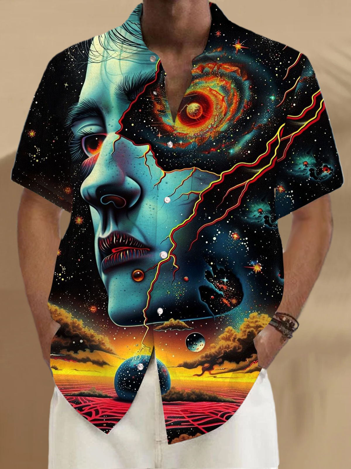 Face Art Print Men's Pocket Short Sleeve Shirts