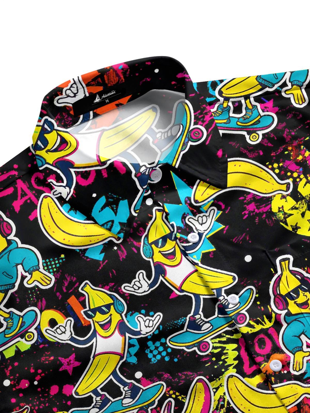 men half sleeve shirt with banana skateboard print side view