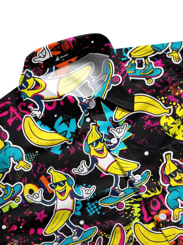men half sleeve shirt with banana skateboard print side view
