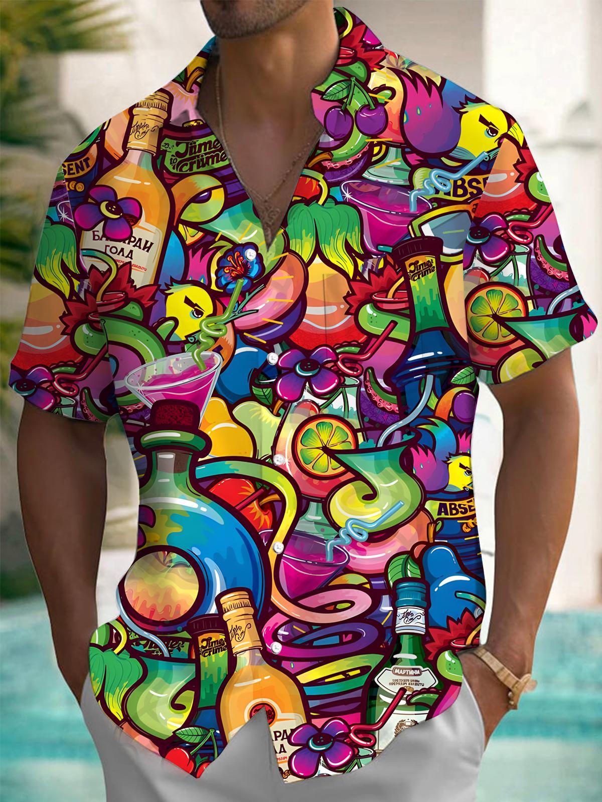 Hawaiian Art Print Men's Pocket Short Sleeve Shirts