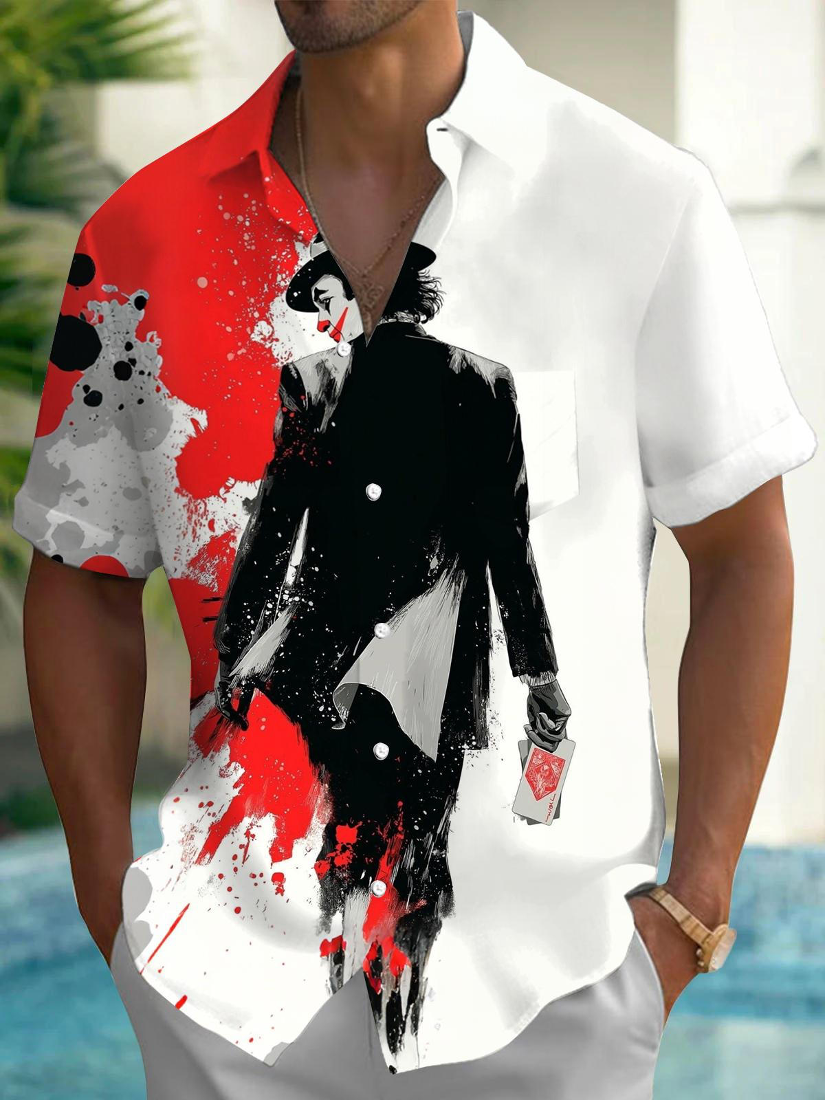 Joker Print Men's Pocket Short Sleeve Shirts