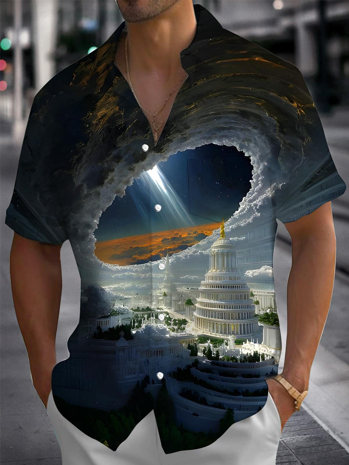 Winter Snow Scene Black Hole Men's Pocket Short Sleeve Shirts