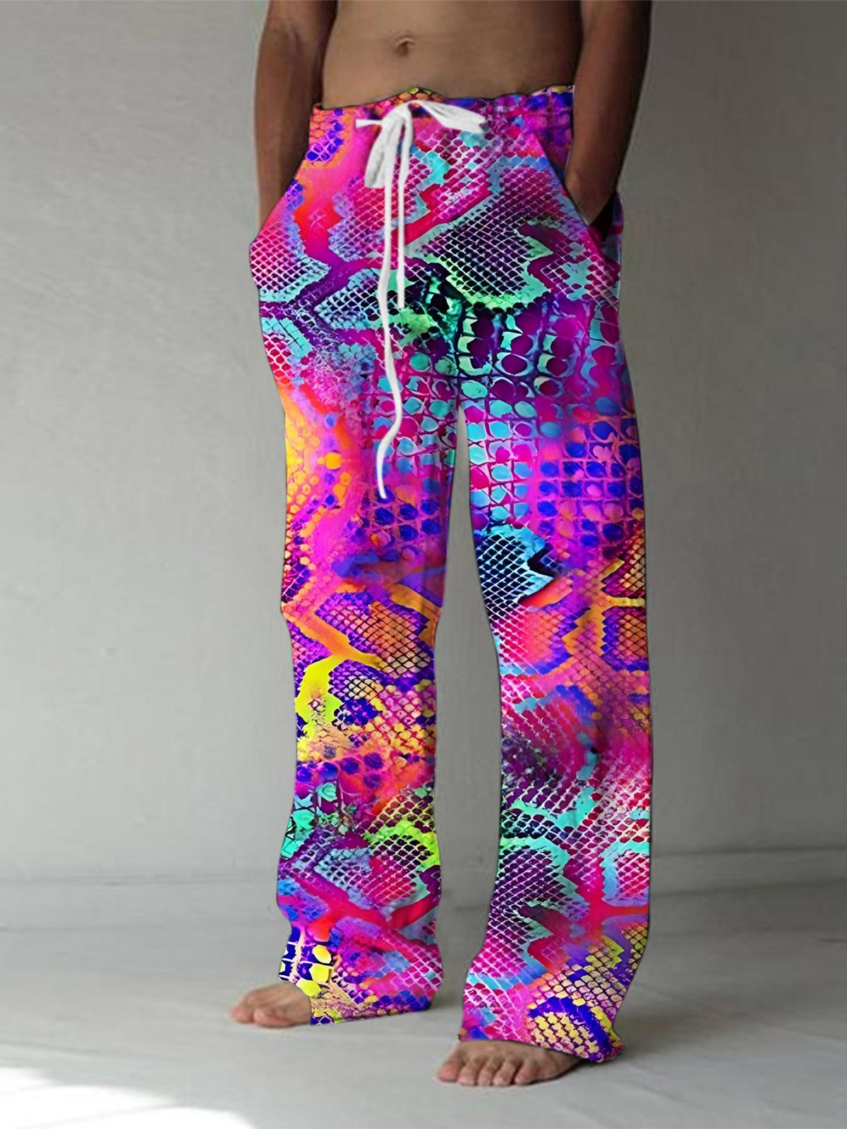 Abstract Print Men's Casual Elastic Waist Pants