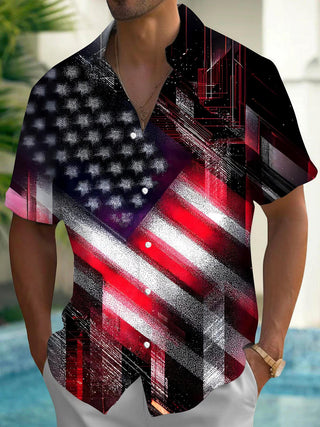 men's American flag print shirt front view Independence Day