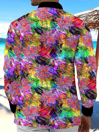 Men's tie dye floral long sleeve pocket shirt back view