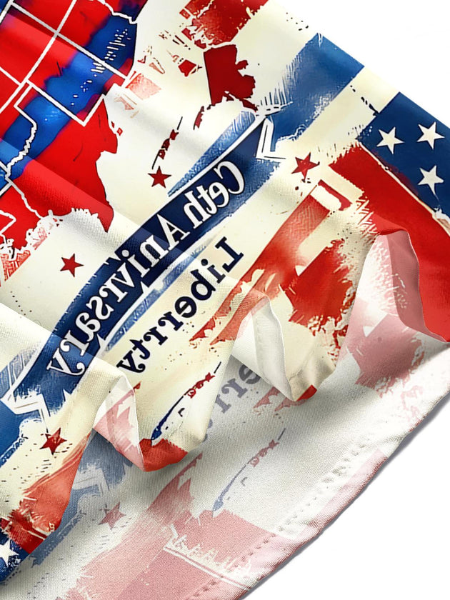 Men's American flag print short sleeve shirt lifestyle photo Independence Day