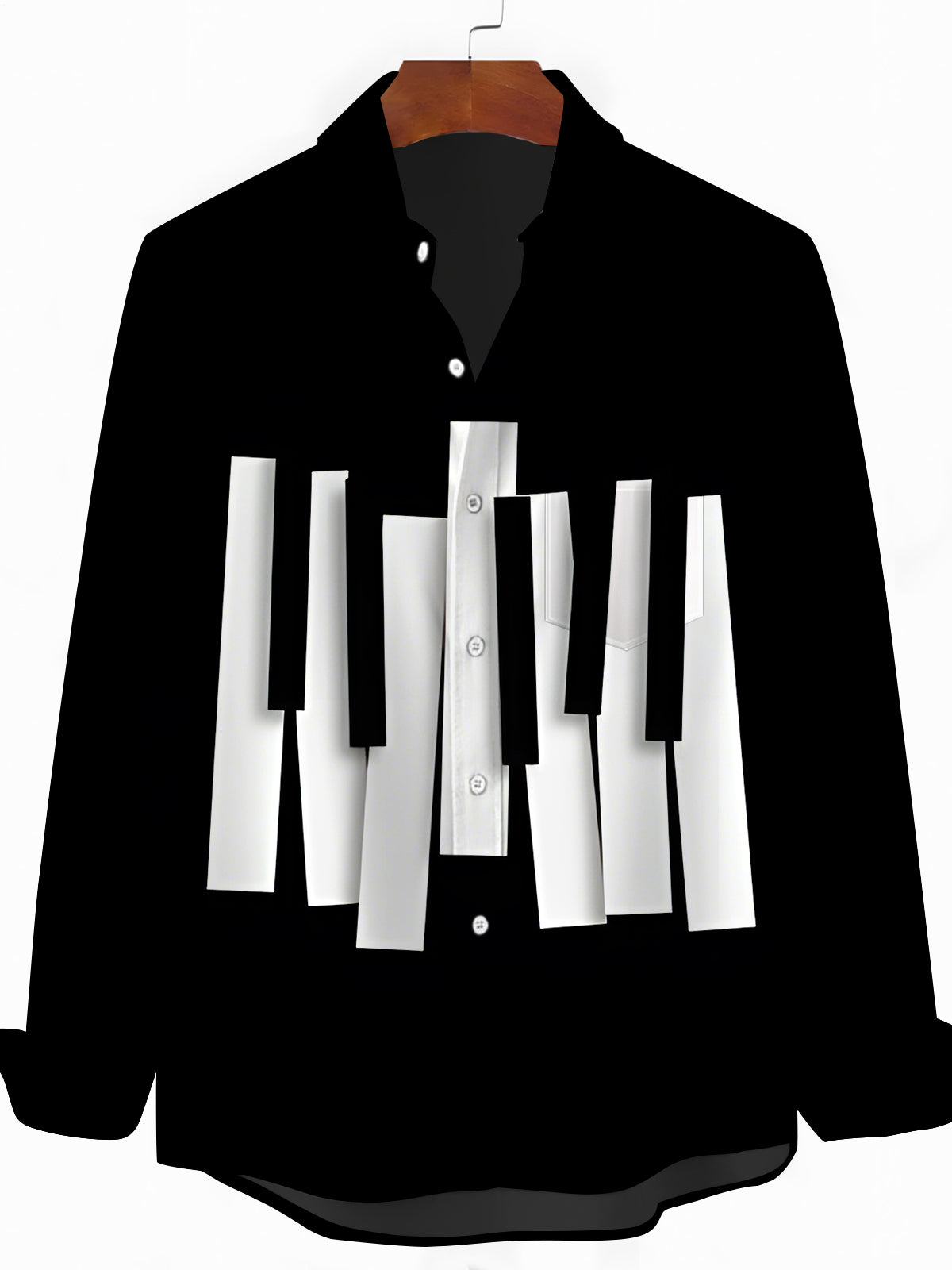 Piano Print Men's Pocket Long Sleeve Shirts