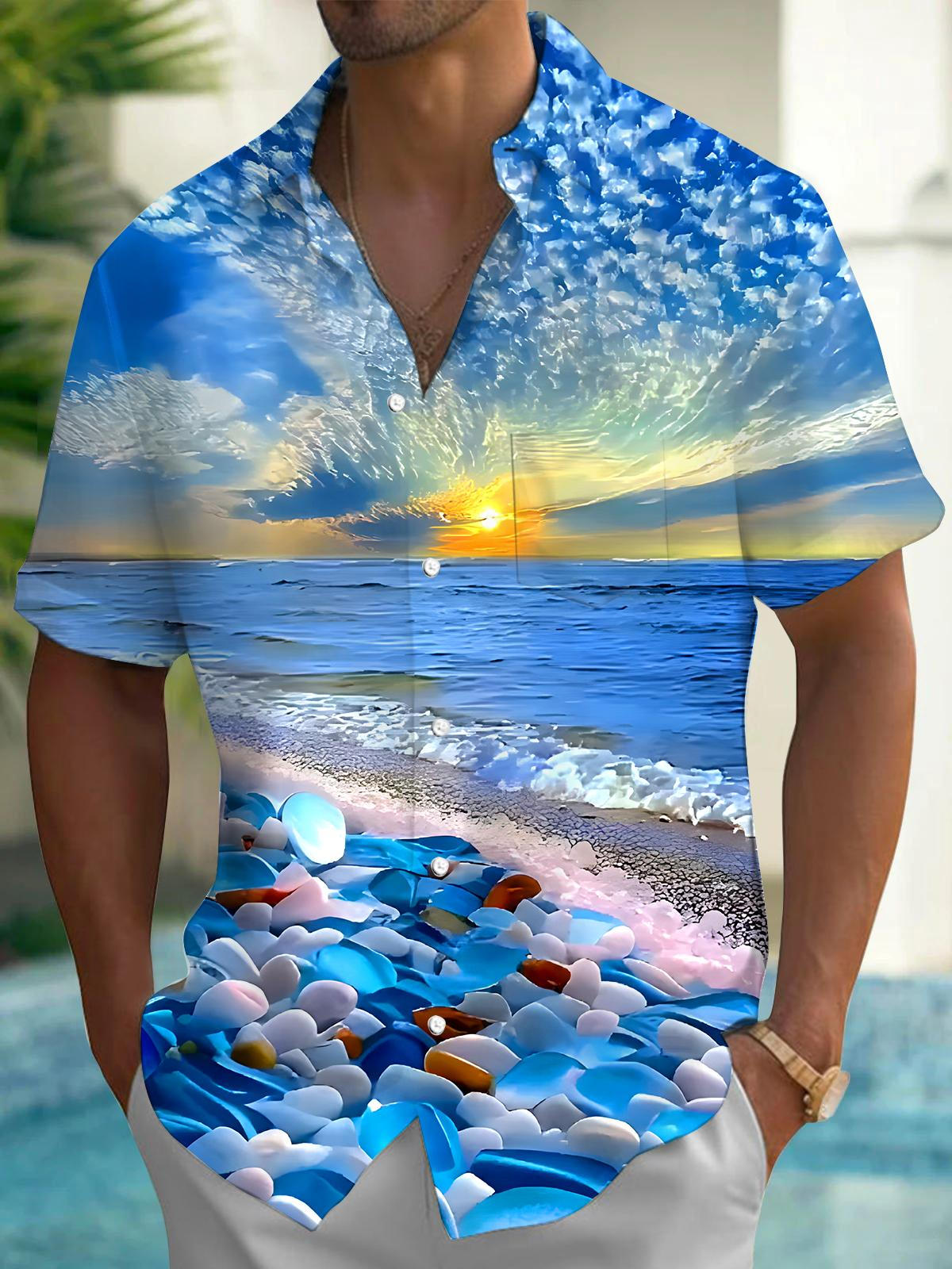 Hawaiian Beach Men's Pocket Short Sleeve Shirts