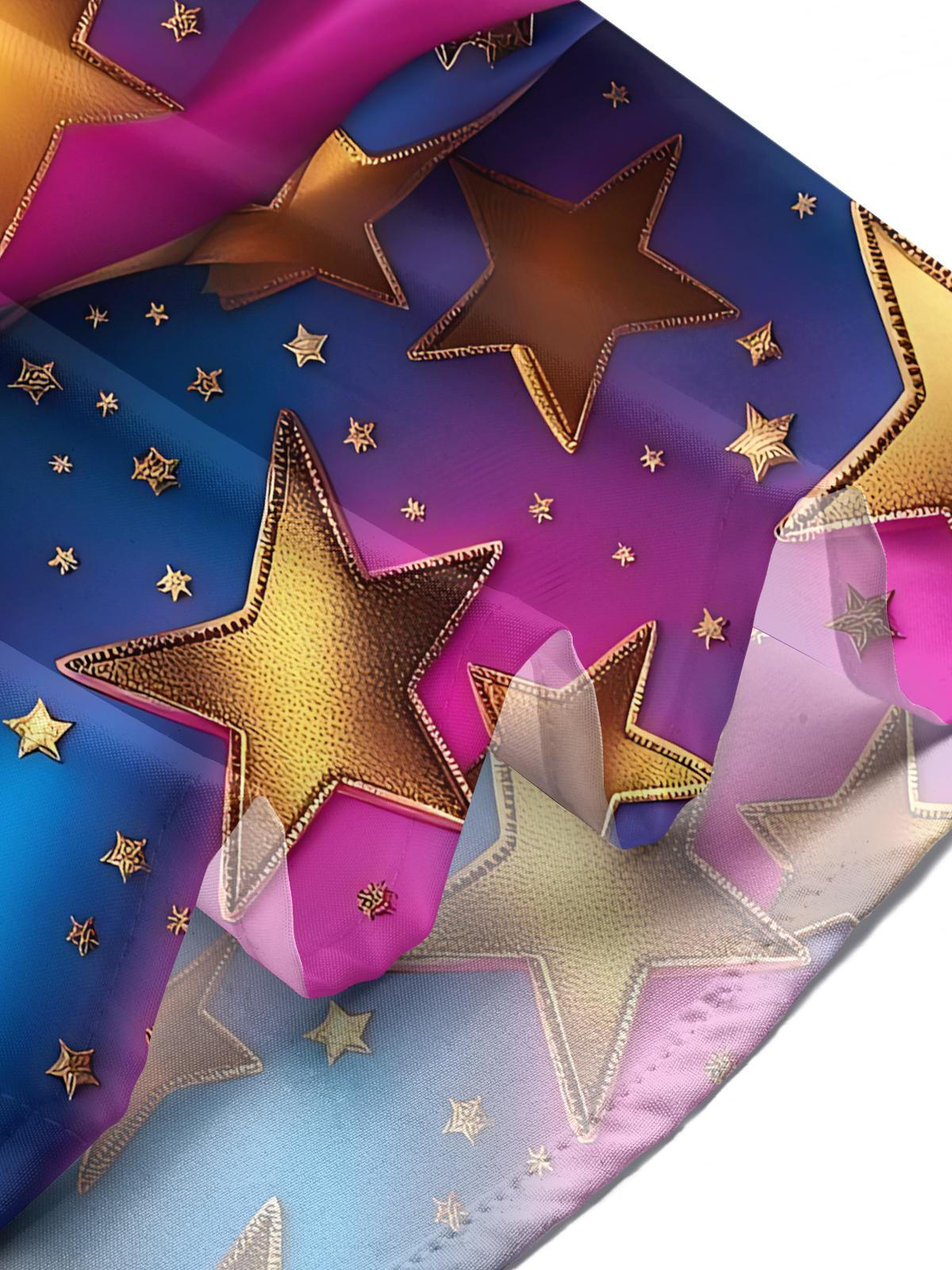 Gradient Star Print Men's Pocket Short Sleeve Shirts