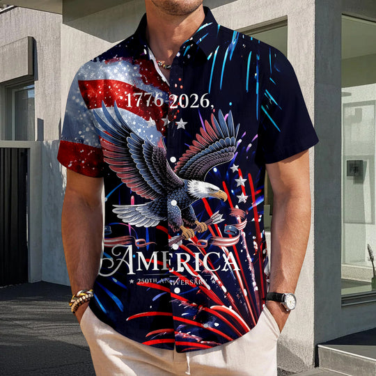 men's red button up shirt Independence Day
