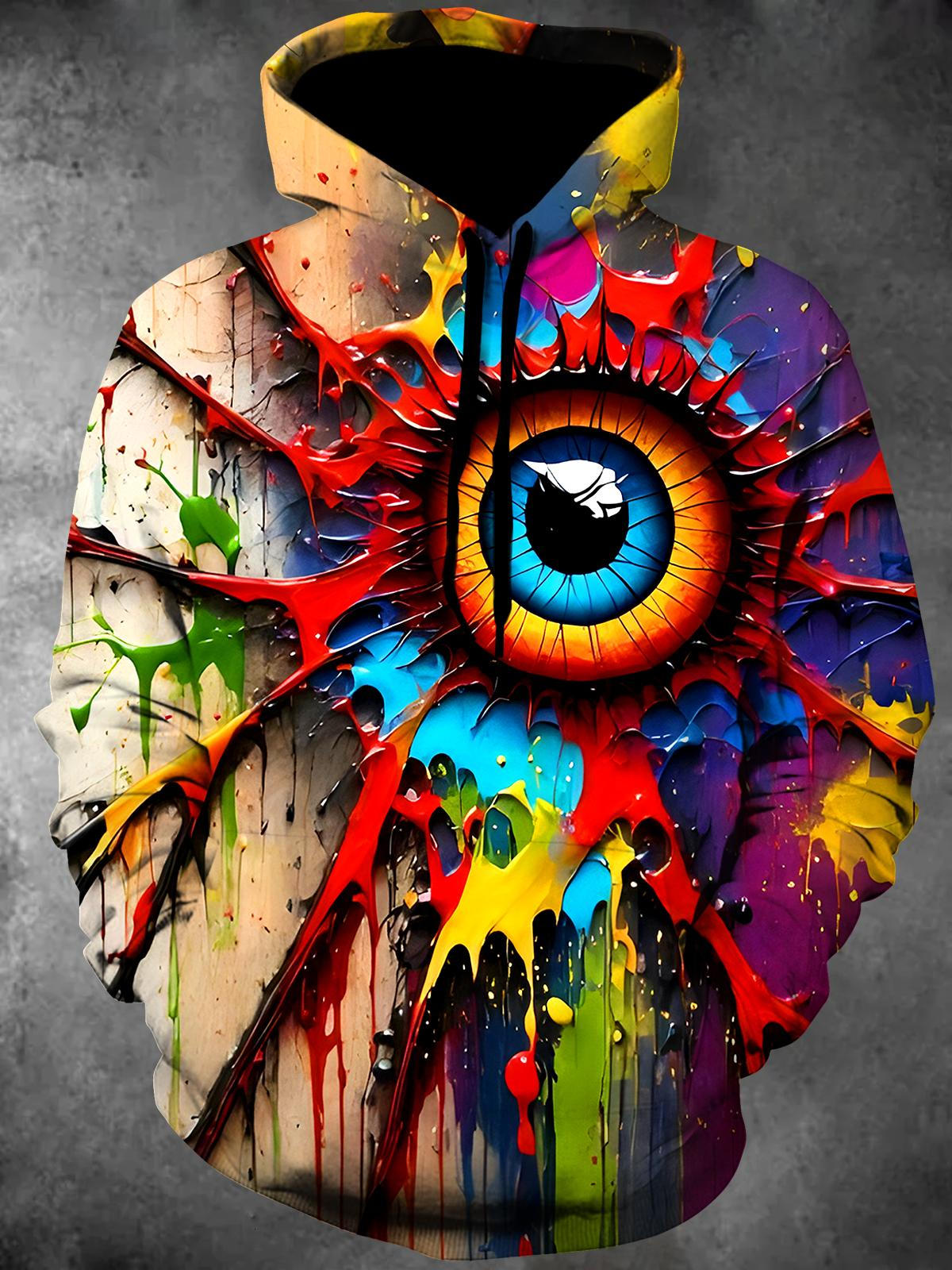 Eyes Tie Dye Long Sleeve Hooded Pocket Men's Top